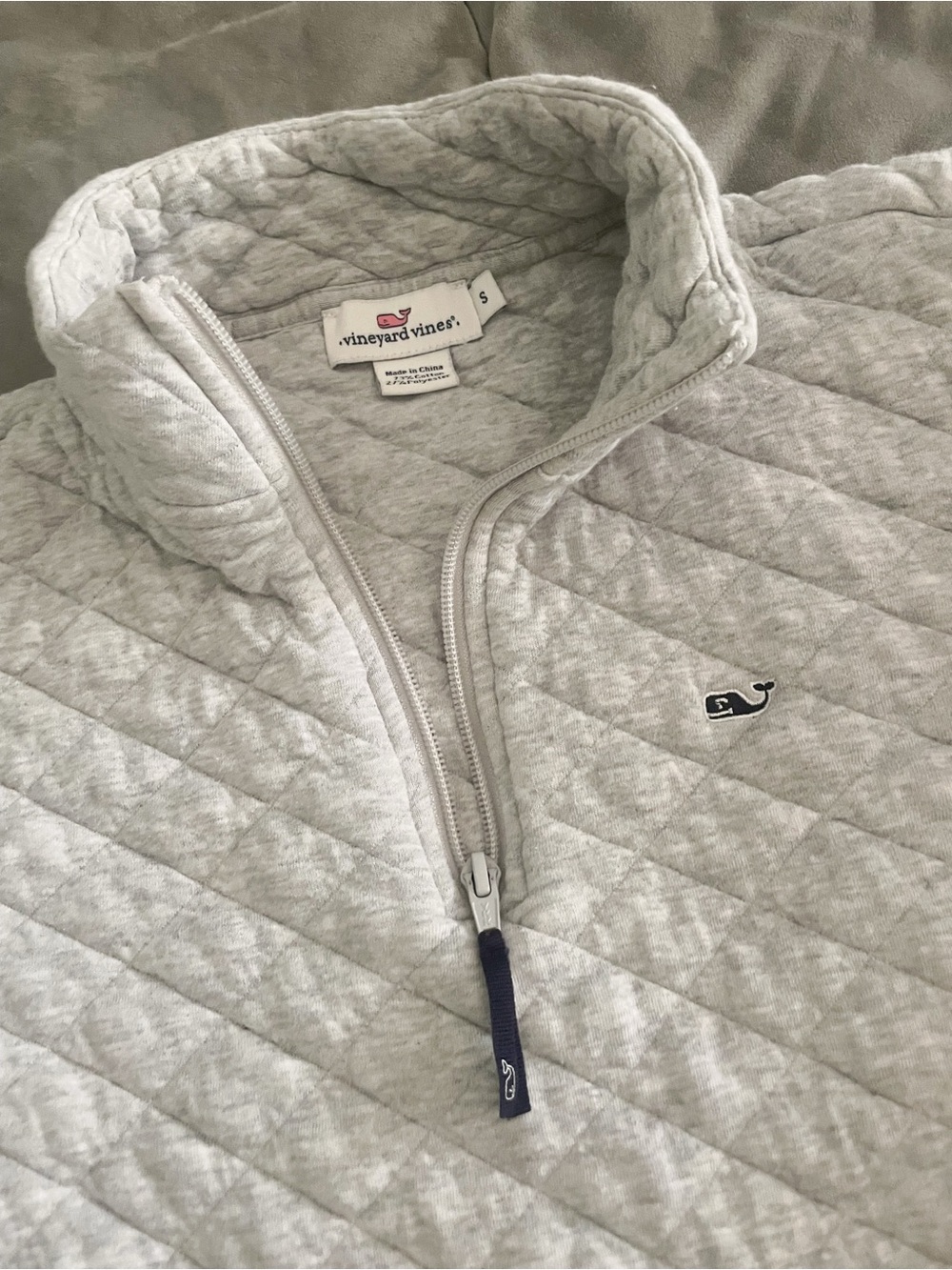 Vineyard Vines Light Gray Quilted 1/4 Zip Pullover